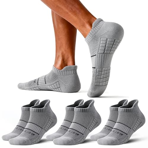 mqamex Ankle socks men White Running Athletic Cotton Socks with Arch Support Moisture Wicking Cushioned Socks 6 Pairs (US Alpha Large Regular Regular 6 gray)