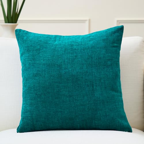 Image of Encasa XO Thick Chenille Throw Pillow Covers Set of 1 | Azul Blue - (16 inchx16 inch) (40x40 cm) | Decorative Accent Square Throw Pillow Cases for Couch, Home Decor, Sofa