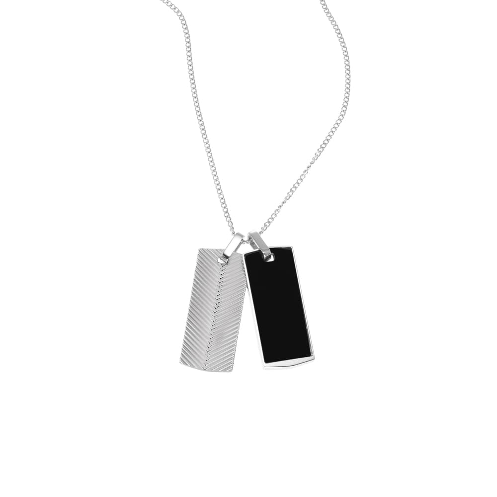 Fossil Herrenhalskette aus Edelstahl mit Karabinerverschluss Dog tag, Silber und Schwarz