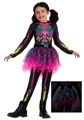 Disfraz de Esqueleto Neón para Niñas con Vestido y Leggings miniatura 2