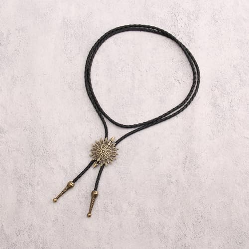 Image of Jeilwiy Bolo Tie for Men Western Cowboy Tie Necklace Gold Bolo Tie Leather Necktie Halloween Tie Accessories for Women