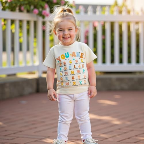 Image of Back to School Outfits for Girls Boys Toddler Letter Print First Day of School Shirt for Preschool Kindergarten