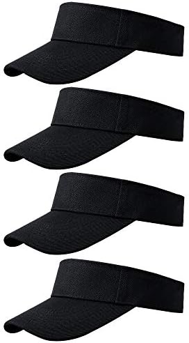Cooraby 4 Pack Sports Visor Hats Adjustable Cap One Size Outdoor Sun Sports Visor for Women and Men (Black, 4)