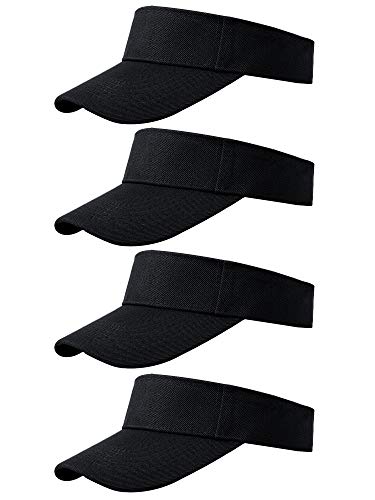Cooraby 4 Pack Sports Visor Hats Adjustable Cap One Size Outdoor Sun Sports Visor For Women And Men (Black, 4) #TOP5