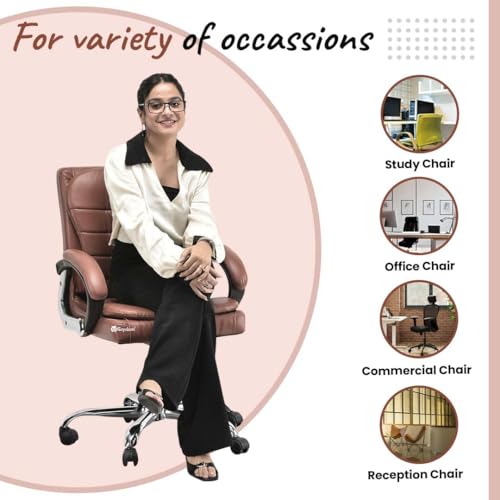 Image of Comfortable Ergonomic Revolving Medium Back Office /Home Study Revolving Leatherette Chair (1, Brown, Standard)