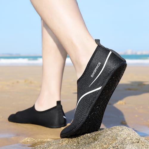 Sixspace Damen Herren Badeschuhe Wasserschuhe Schwimmschuhe Männer Frauen Strandschuhe Barfußschuhe für Strand,Pool,Meer,Wassersport,Tauchen,Surfen,Aqua Cycling(Schwarz 38 EU)