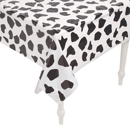 Fun Express 100 Feet Black & White Cow Print Plastic Tablecloth Roll - Farm Party Supplies