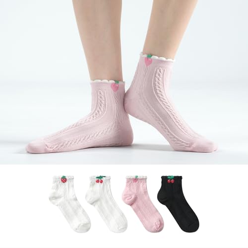 kikiya socks Women Ankle | 4-6 Pairs Heart Design Cute Animal Graphic Novelty Fruit Print Ladies Girls Cotton Socks | US 6-82