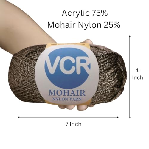 Image of VCR Mohair Nylon Deep Brown Yarn, 100 Grams Hank, 196 Meters Length, Acrylic 75%, Mohair Nylon 25%, Pack of 1 Yarn, Soft Crosia Threads, Suitable for Winter Garments.