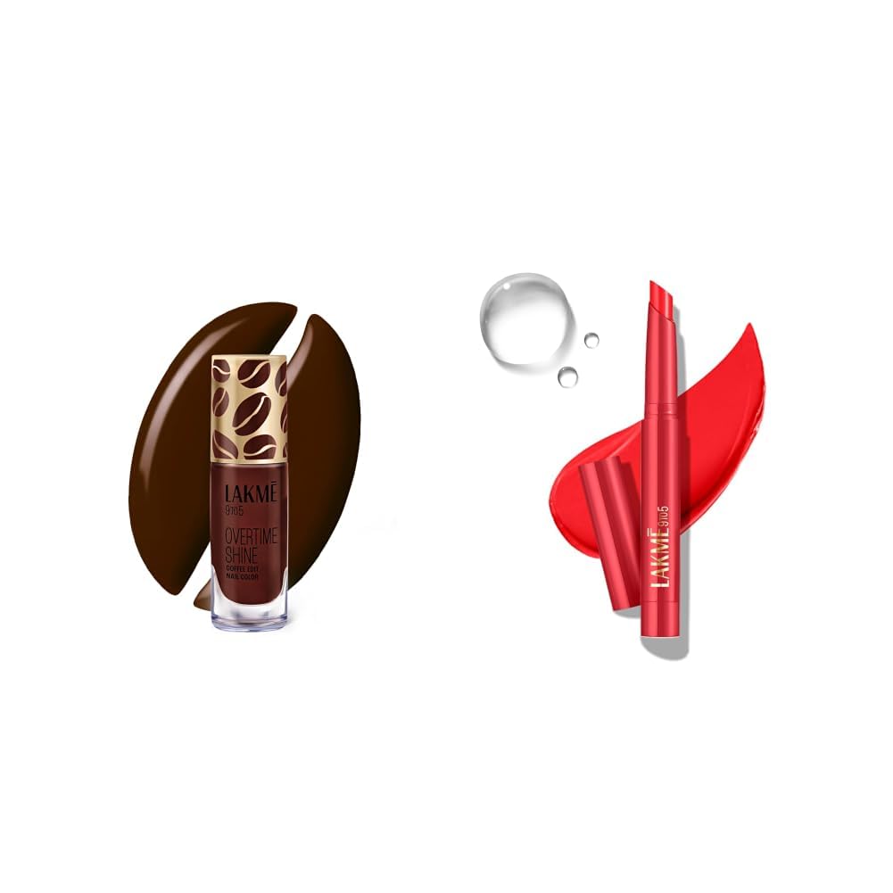 Lakme 9 to 5 Overtime Shine Nail Polish - Coffee Edit-11 Americano Edge 6ml Lakme 9 to 5 Forever Matte Lip Crayon, Red Bombshell 1.1g-picture-31