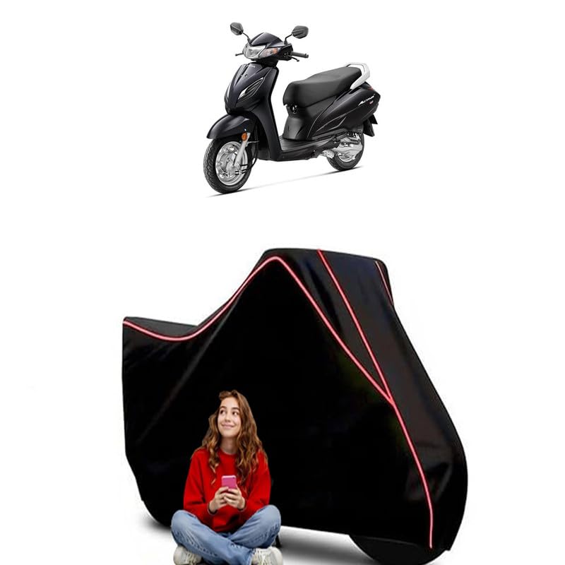 Image of Activa 6G BS6 Scooty Bike Cover Water Resistant Outdoor Use Universal Fit Scooters Motorcycles Heavy Duty UV Protection Dust Rain Scratch Resistant Elastic Bottom Black Blue Piping