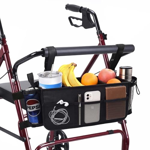 Image of Upgraded Rollator Basket Foldable Rollator Walker Storage Bag with Cup Holder for Seniors with Big Capacity,Never Tipping Over and Easy to Use,Best Present for Family