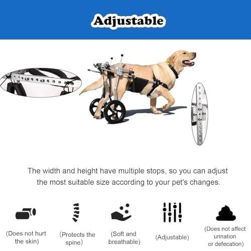 Silla de ruedas para perros para patas traseras, carrito de soporte de aluminio ligero para perros grandes con displasia de cadera o parálisis, ayuda de movilidad ajustable para rehabilitación canina