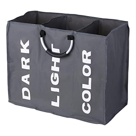 Matybobe Wäschekorb 3 Fächer Große Faltbare Laundry Baskets Oxford Wäschekorb Beutel Schmutzige Kleidung Aufbewahrungstasche mit Aluminium Griffen Cover