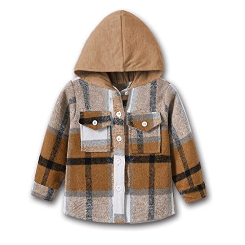 Toddler Baby Boy Girl Flannel Plaid Shirt Jacket Long Sleeve Button Down Shacket Coat Hoodies Winter (D, 3-6 Months)2