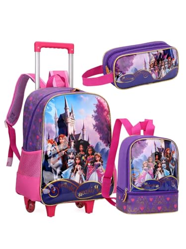 Kit Mochila Rodinhas Lancheira E Estojo Princesa Princess Menina