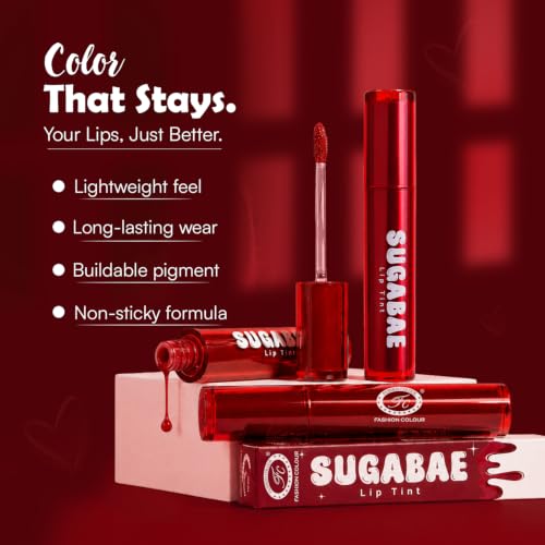 Image of Fashion Colour Sugabae Lip Tint | Long-Lasting Natural Lip & Cheek Tint | Lightweight, Smudge-Proof & Hydrating Formula | Soft Matte Finish | Moisturizing Lip Stain for All Skin Tones - (Sunset Coral)