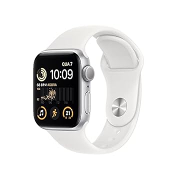 Apple Watch SE (2a geração) GPS, Smartwatch com caixa prateada de alumínio – 40 mm • Pulseira esportiva branca – Padrão