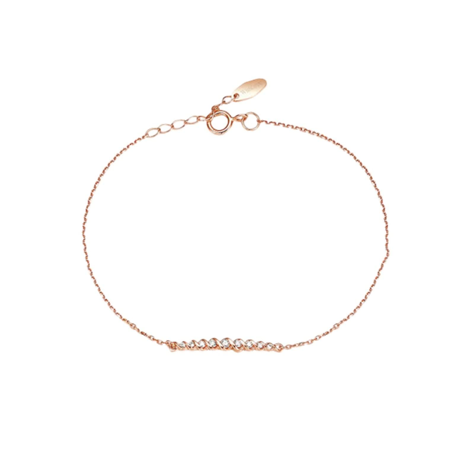 Pulsera Mujer de Oro Rosa 9 K / 14 K / 18 K, Cadena con Redondo y Diamante, Cadena Extensible 16 CM + 5 CM, Pulsera para Mujer de Oro Rosa