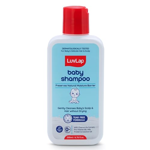 Image of LuvLap Milky Soft Baby Shampoo - 200ml, Tear Free Formula, with Milk Protein, Vitamin E & Coconut Oil, Shea Butter & Chamomile, Gentle Care for Baby's Soft Hair, No Paraben, Dermatologically Tested
