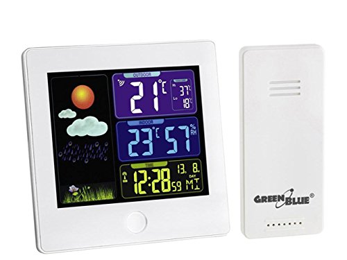 GB521W Funk Wetterstation mit Außensensor Kalender Hygrometer Thermometer DCF Uhr Wecker Batterie und Netzbetrieb Weiß