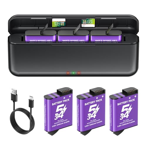 Palogreen Osmo Action 6/5 Pro/4/3/360 Baterías y Cargador - 2250mAh Baterías para -dji Osmo 360/Action 6/Action 5 Pro/Action 4/3, Estuche de Carga rápida USB con Cable Tipo C (3*Baterías+1*Cargador)