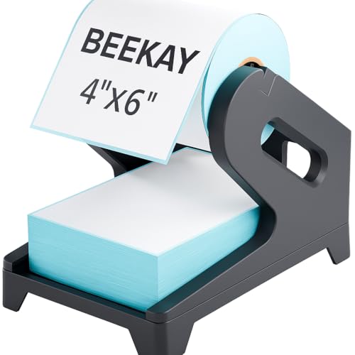 Image of BEEKAY Thermal Label Holder Stand for Roll & Fan-Fold Labels Universal Label Roll Holder for 4x6, 4x4, 3x5, 3x2, 2x1, Label Roll Heavy-Duty Plastic Stand