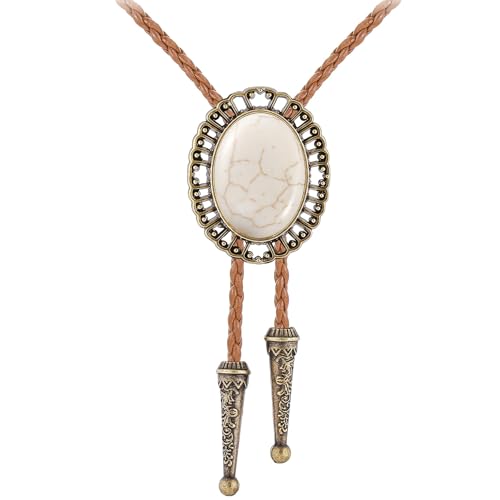 Image of Jeilwiy Bolo Tie for Men Real Stone Westwern Cowboy Ties Silver Bolos Women Leather Necktie Gift for Birthday Christmas