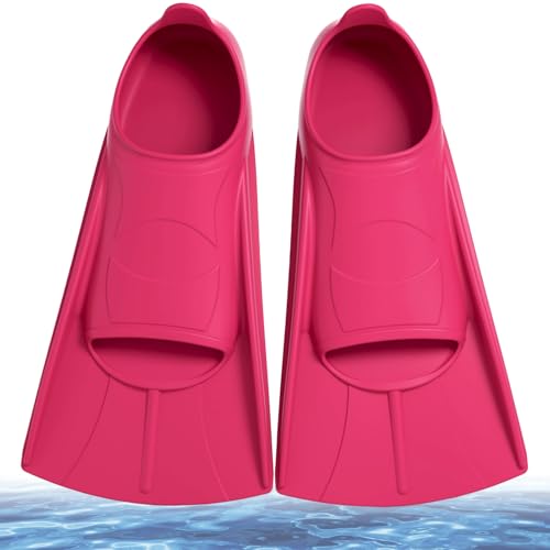 Aletas de natación para niños, de silicona, aletas cortas, aletas cortas para niños, aletas cortas de entrenamiento, aletas de buceo, aletas cortas para niños y niñas (rojo rosa, S (33-35))