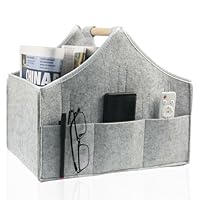 Zeitschriftenständer, moderner Zeitungssammler, großer Filz Zeitungspapierkorb, abnehmbare 4-Lagen-Trennwand,Massivholzgriff,3-kleine Außentaschen,geeignet für Haus- und Büroaufbewahrung (Hellgrau)