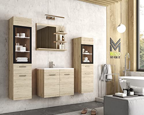 MINIO go for it - Marit 1 - Ensemble de Meubles De Salle de Bain 4 Pièces I Meuble Salle de Bain avec lavabo Inclus I Meuble Salle de Bain avec Vasque 60 cm I Suspendus...