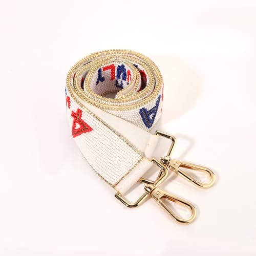 Image of Beaded 4th of July Purse Strap USA Purse Strap Replacement Red White and Blue Patriotic Crossbody Shoulder Bag Straps 4th of July Outfits (Style I)