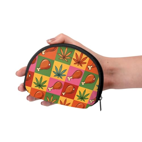 Portable Coin Purse Turkey Leg And Leaf Pattern Mini Zippered Money Pouch Card Holder3