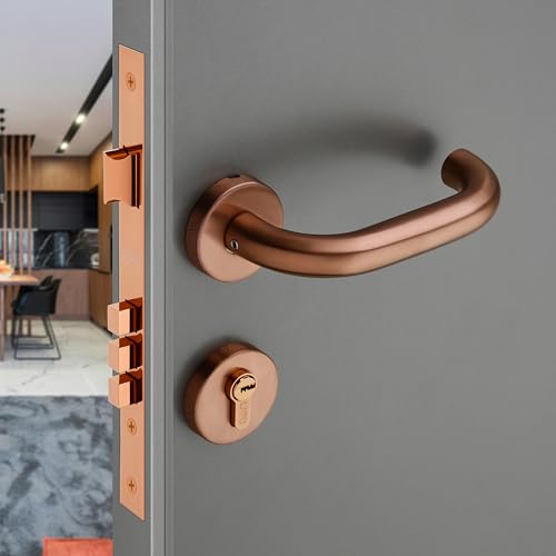 Image of LAPO Mortise Lock for Main Door | 50x85mm Lock Body | 70mm Cylinder | Works on 30-50mm Door | 3 Brass Keys | Rose Gold Finish | Dual Side Door Use | Quick Installation | 3 Years Warranty | CMH-6T