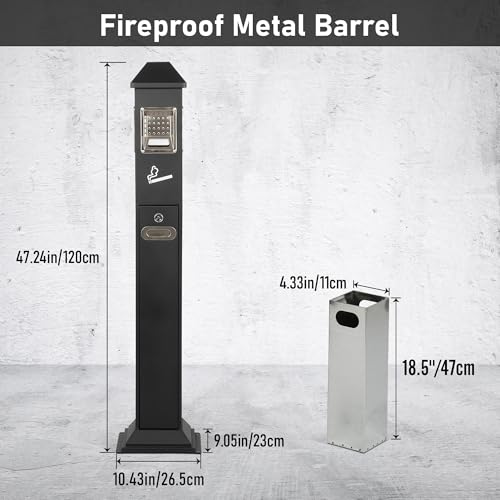 Image of Trash Receptacle Outdoor, Commercial Trash Can with Removable Inner Bucket, Easy to Clean, All-Metal Construction, Garbage Trash Bin for Porch /Guest Areas /Office /Balcony