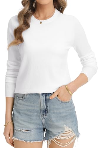 Image of QUALFORT Women's Sweaters Long Sleeve Soft Lightweight Basic Knitted Pullover Sweater