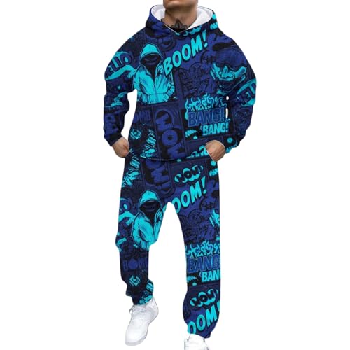 Chándal para hombre, chándal deportivo, traje de ocio, conjunto de chándal de impresión completa, sudadera informal con pantalones de jogging, atuendo para el uso diario, azul celeste, XL