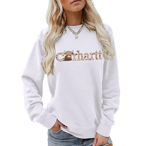 Highland Cow Sweatshirt Cow Print Sweatshirt Funny Cow Country Western Leisure Pullovers