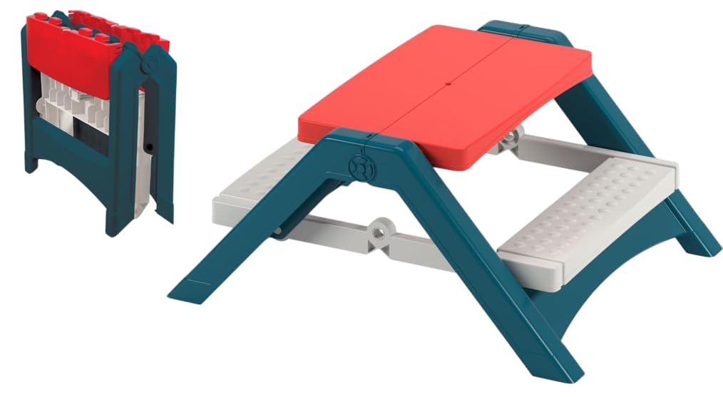 PalPlay Fun N Fold Picnic Table for Kids - Indoor Outdoor - Red White and Blue Lightweight Foldable Picnic Table - Quick and Easy Storage - Toddlers Age 2 and up