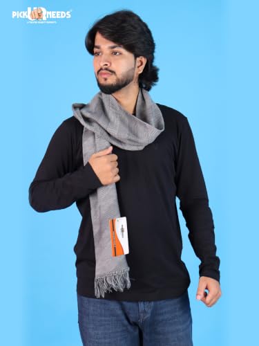 Image of Pick Ur Needs Premium Men's Warm And Stylish Woolen Muffler Angoora With Solid Color Plain Design And Stylish Tussles Ends Muffler For Men