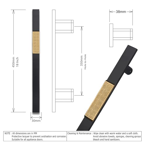 Image of Imperio 18 Inch Main Door Handle | Black and PVD Gold Finish | Stainless Steel Heavy Duty Entrance Handle for Home & Office Doors