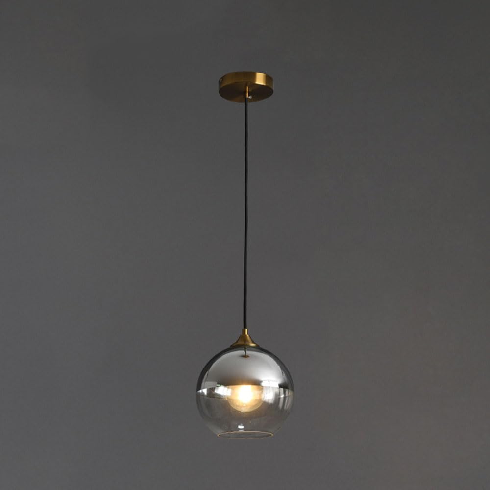 Lampe Suspendue Noire Moderne, Boule de Verre fumé, Plafond de Ferme, Lustre Industriel Vintage en Verre ambré chromé pour Salle à Manger, Cuisine, île, Restaurant, Bar, café