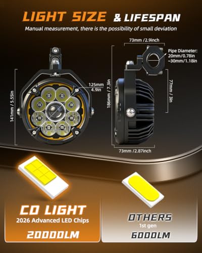 Image of CO LIGHT 5 Inch Motorcycle Fog Lights 150W White /Yellow Auxiliary Lights Hilo Beam Amber DRL LED Pod Lights with Amber /Black Mask Wiring Harness for Motorcycle ATV UTV Night Riding ADV Touring 2PCS