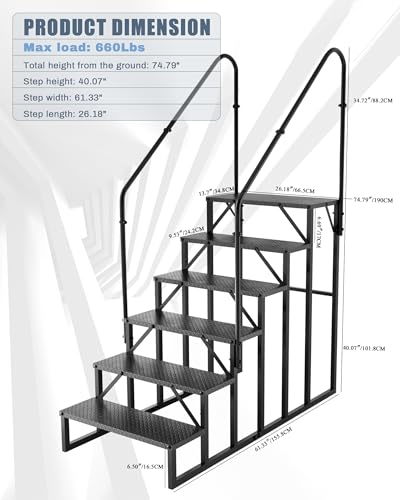 Image of 6 Step RV Steps with 2 Handrails, Outdoor RV Stairs with Anti-Slip Pedals