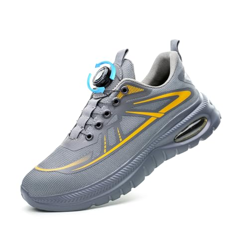 GemChve Zapatos de Seguridad Hombre Mujer Zapatillas Seguridad Ultraligeras Cómodo Antideslizante Deporte Calzado de Trabajo Punta Acero Grey 43EU