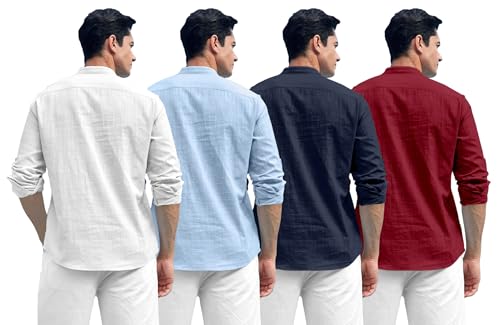 Image of Zombom Combo of Men's Solid Cotton Polyester Blend Full Sleeve Mandarin /Chinese Collor Straight Kurta Shirt (Pack of 4)