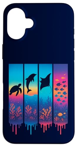 Océano Tropical Animales Marinos Tortuga Delfín Raie Peces Carcasa para iPhone 16 Plus