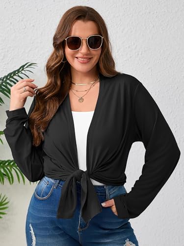 AusLook Women's Plus Size Lightweight Open Front Long Sleeves Cardigan Cover Ups Shrugs Shawls and Wraps Kimono Jacket Coat4