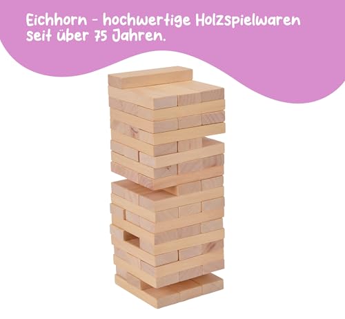 Eichhorn 100002466 Stapelspiel, Geschicklichkeitsspiel für die ganze Familie, Balance Tower gefertigt aus unbehandelten Holz, Wackelturm 54 teilig, geeignet ab 5 Jahren