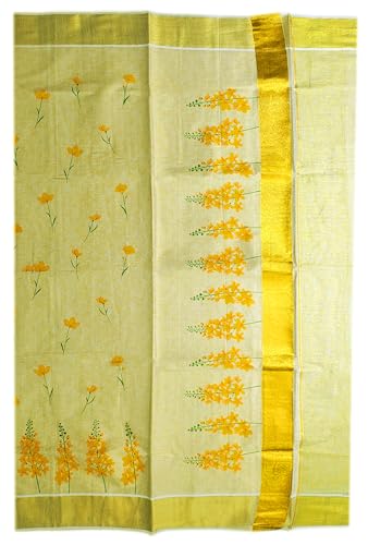 Image of Women's Mural Printed Kerala Gold Tissue Saree with Running Blouse Piece | Traditional South Indian Ethnic Saree for Festivals, Weddings & Special Occasions
